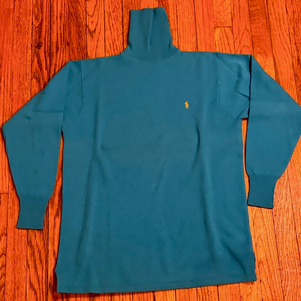 Ralph Lauren Collection sweater. Turtle neck Tunic length, turquoise.
